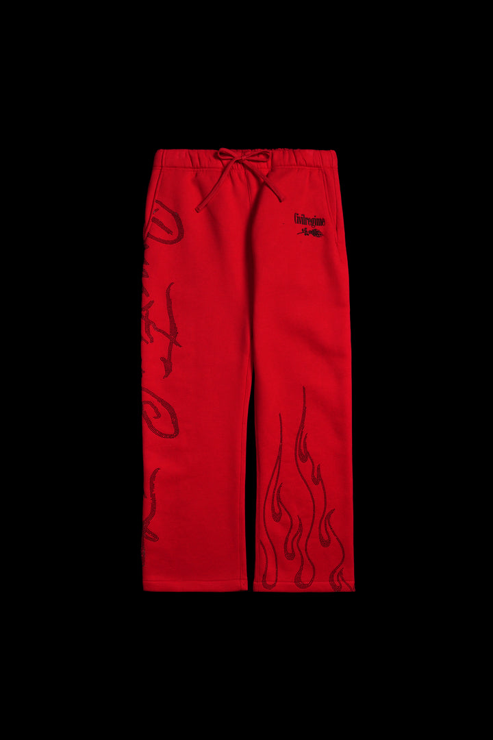 Trail Of Ashes Wide Leg Fleece Pants in Cherry Red