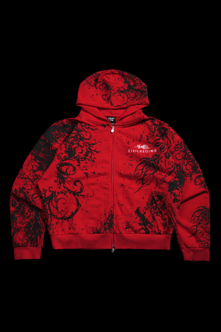 Ancient Ones Civil Zip Up Hoodie in E-Red
