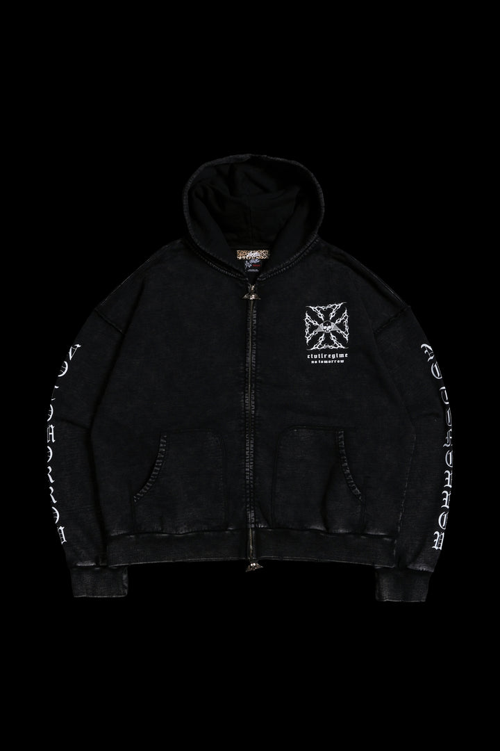 Iron Skull Civil Zip Up Hoodie in Black