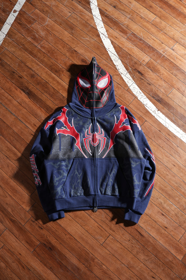 Miles Morales Full Zip Up Hoodie in Slate Blue