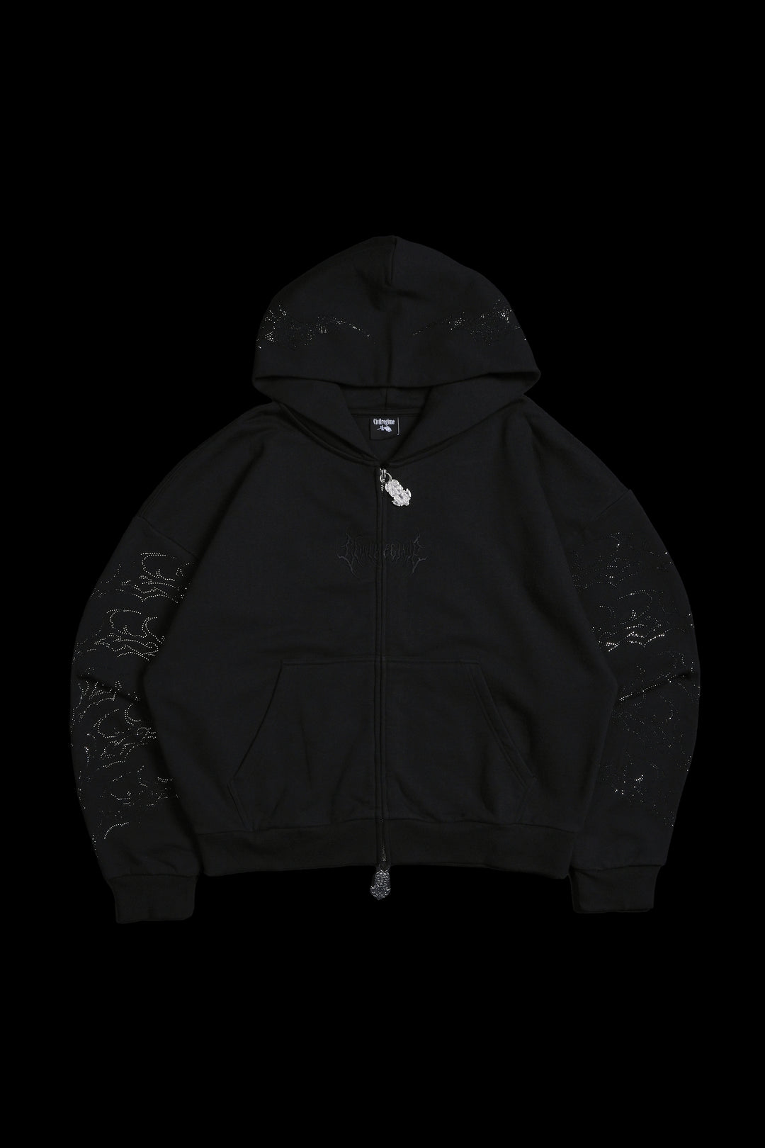 Stone Empire Outliers Distressed Zip Up Hoodie in Black