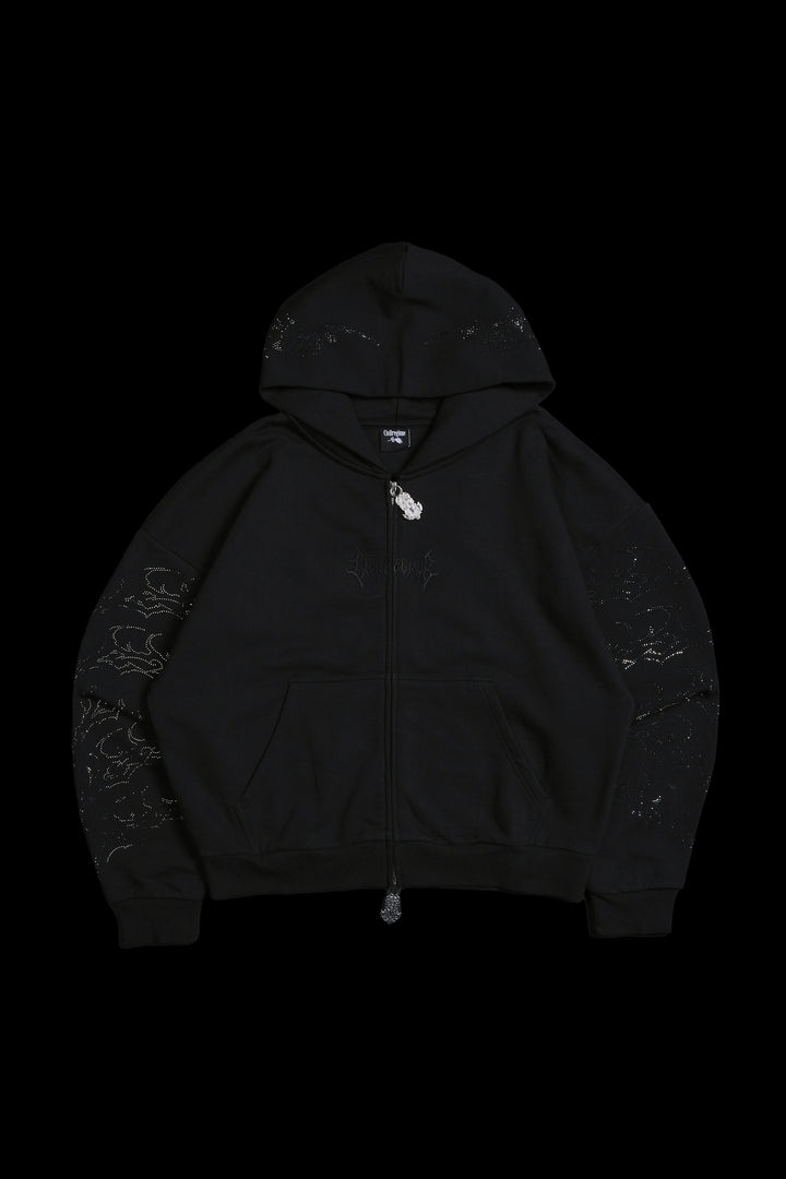 Stone Empire Outliers Distressed Zip Up Hoodie in Black