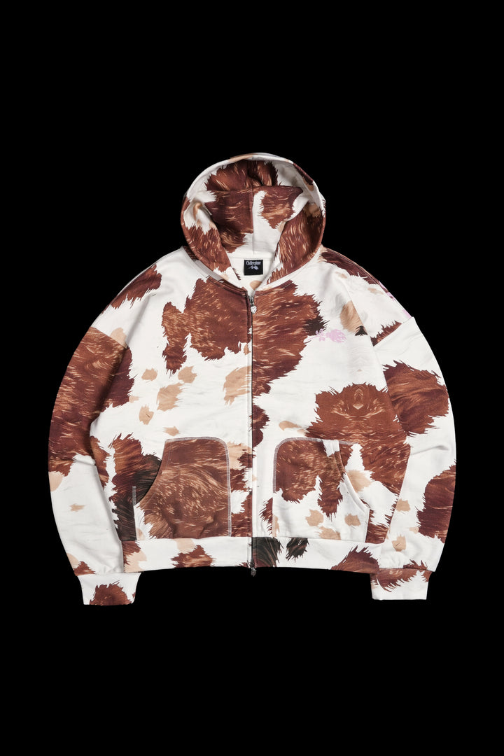 Concrete Civil Zip Up Hoodie in Cow Print