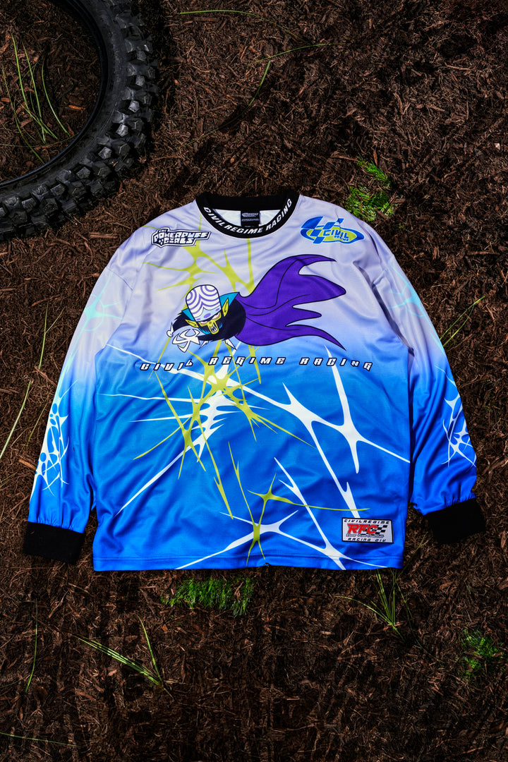 Race Out L/S Moto Jersey in Gray/Blue Gradient