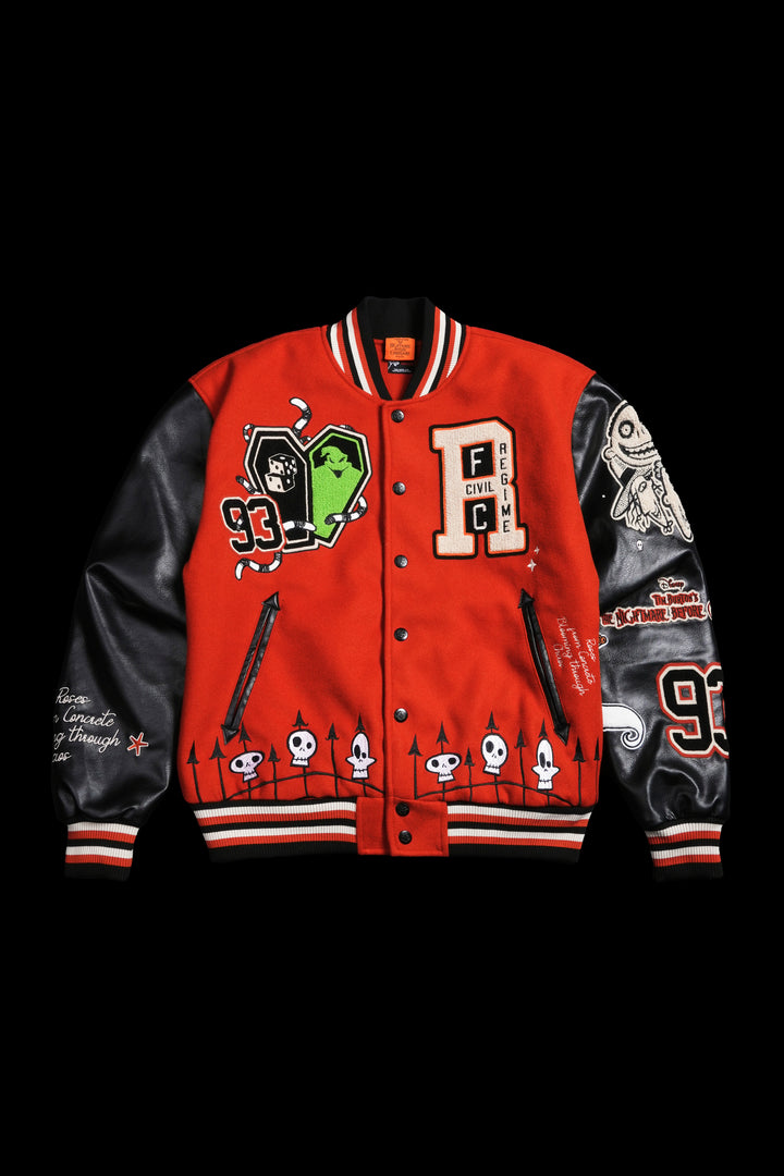 Oogie Boogie Letterman Jacket in Pumpkin Orange/Black