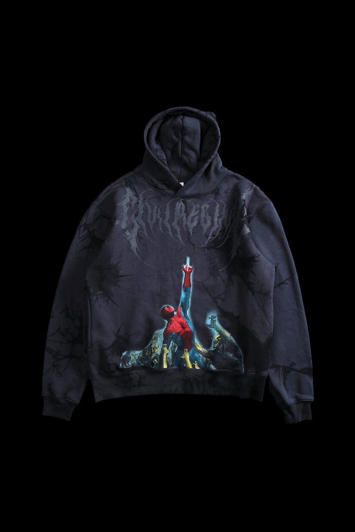Zombie Spiderman Chaos Hoodie in Noir Wash