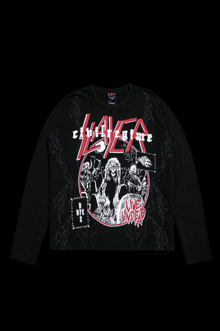 Intrusion Raw Edge L/S Waffle Thermal in Vintage Black