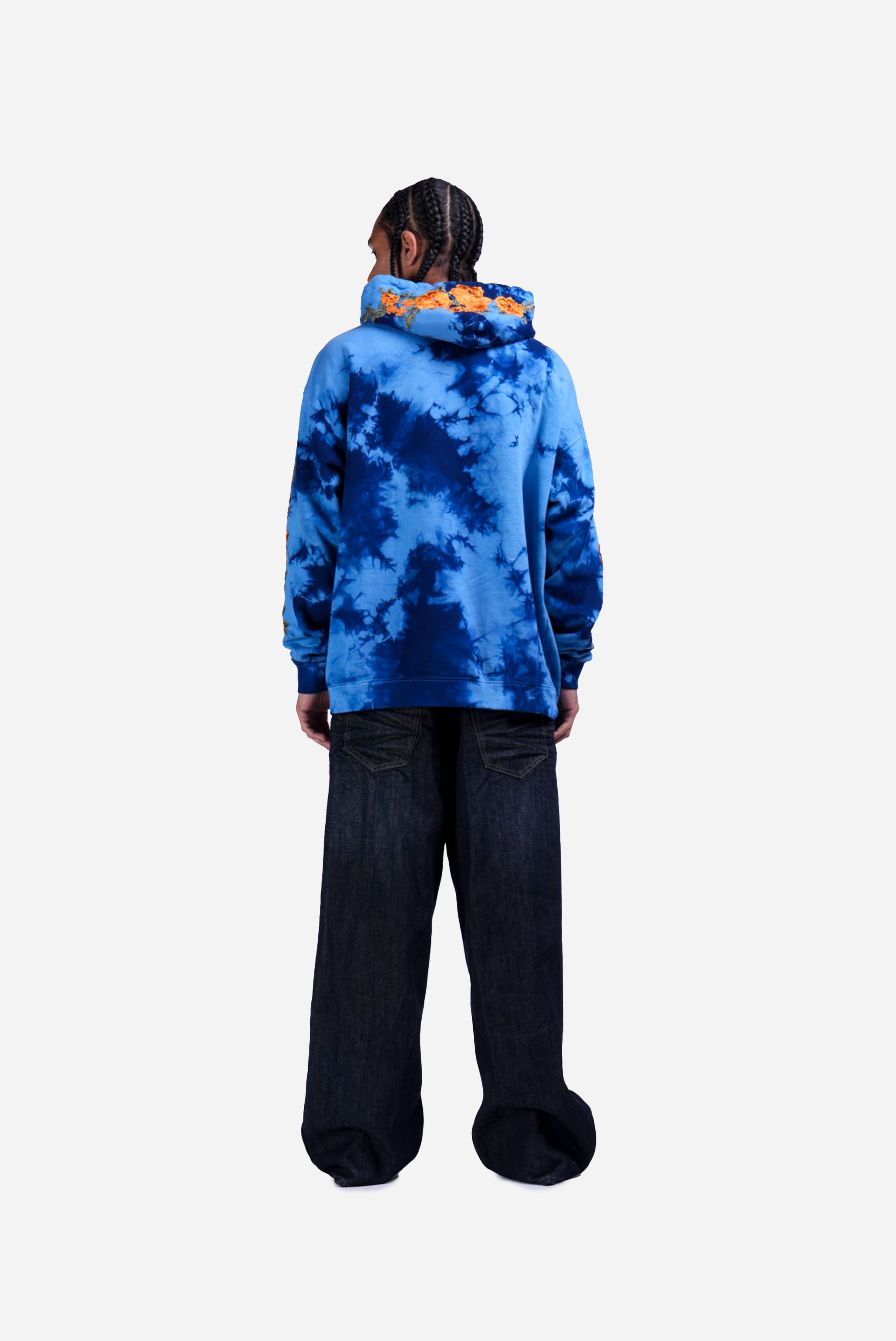 Civil Regime Orange Roses Hoodie in Baby Blue Crystal Wash