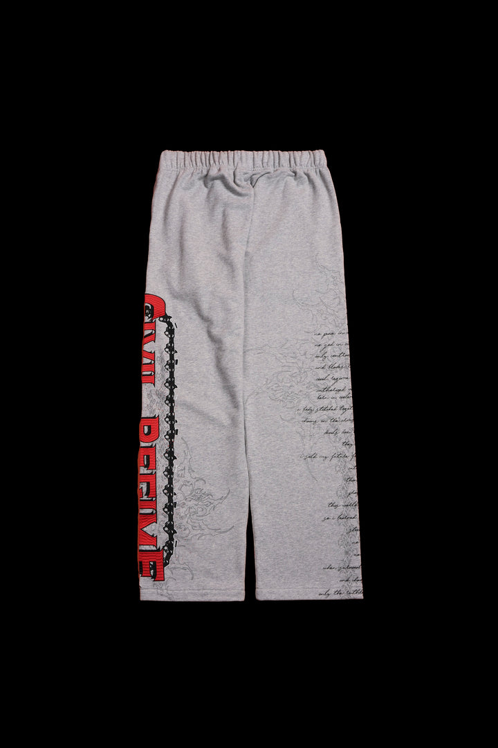Chaos Is Policy Eternal Wide Leg Fleece Pants in Heather Gray