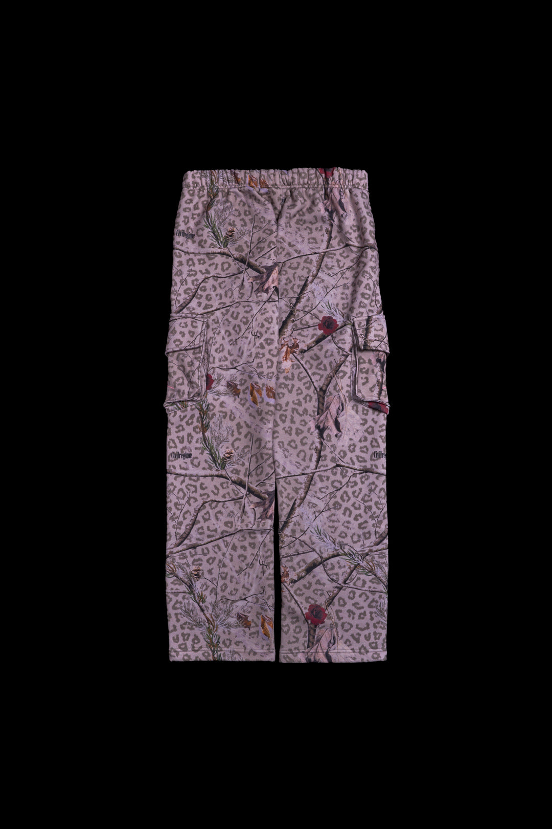 Concrete Forest Wide Leg Cargo Fleece Pants in Real Leopard Camo