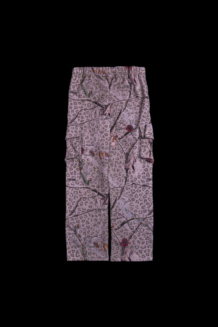 Concrete Forest Wide Leg Cargo Fleece Pants in Real Leopard Camo
