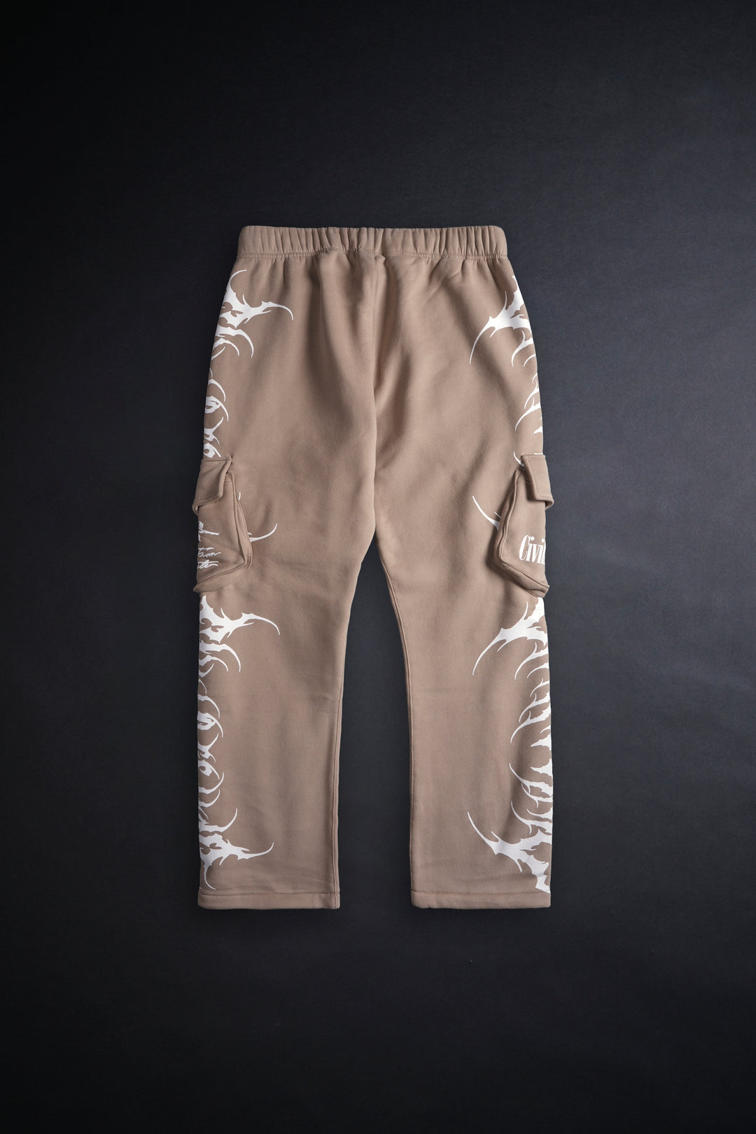 Pure Chaos Wide Leg Cargo Fleece Pants in Sand