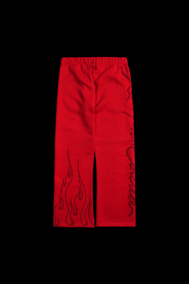 Trail Of Ashes Wide Leg Fleece Pants in Cherry Red