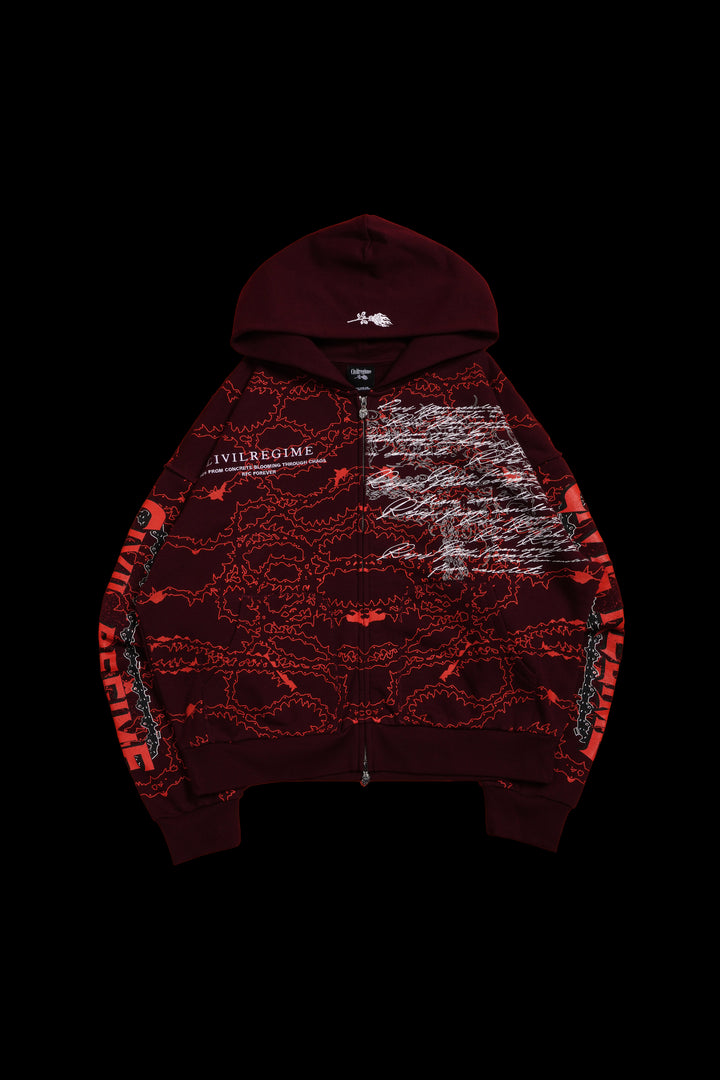 Chaos Is Policy Civil Zip Up Hoodie in Oxblood