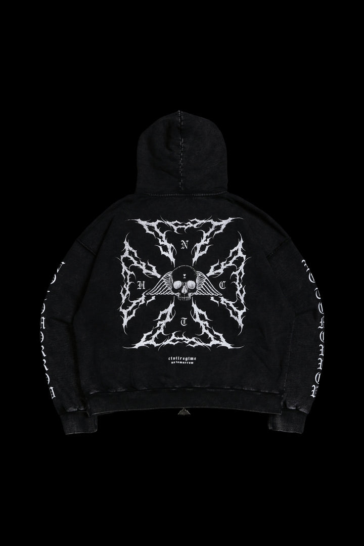 Iron Skull Civil Zip Up Hoodie in Black