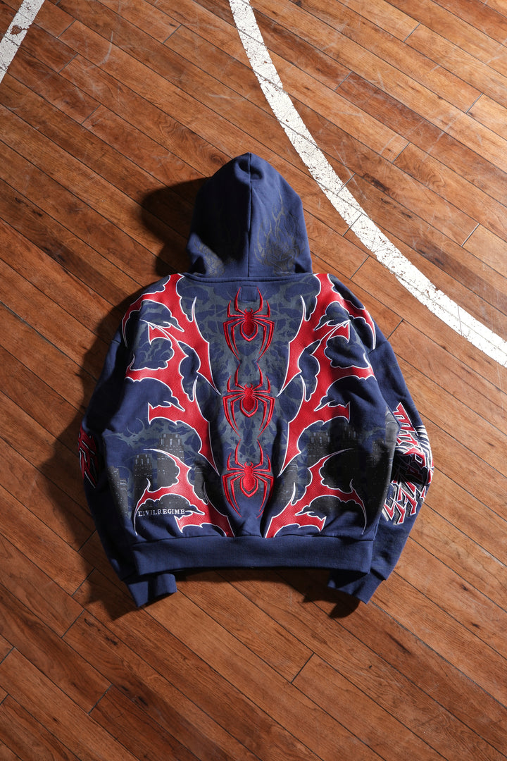 Miles Morales Full Zip Up Hoodie in Slate Blue
