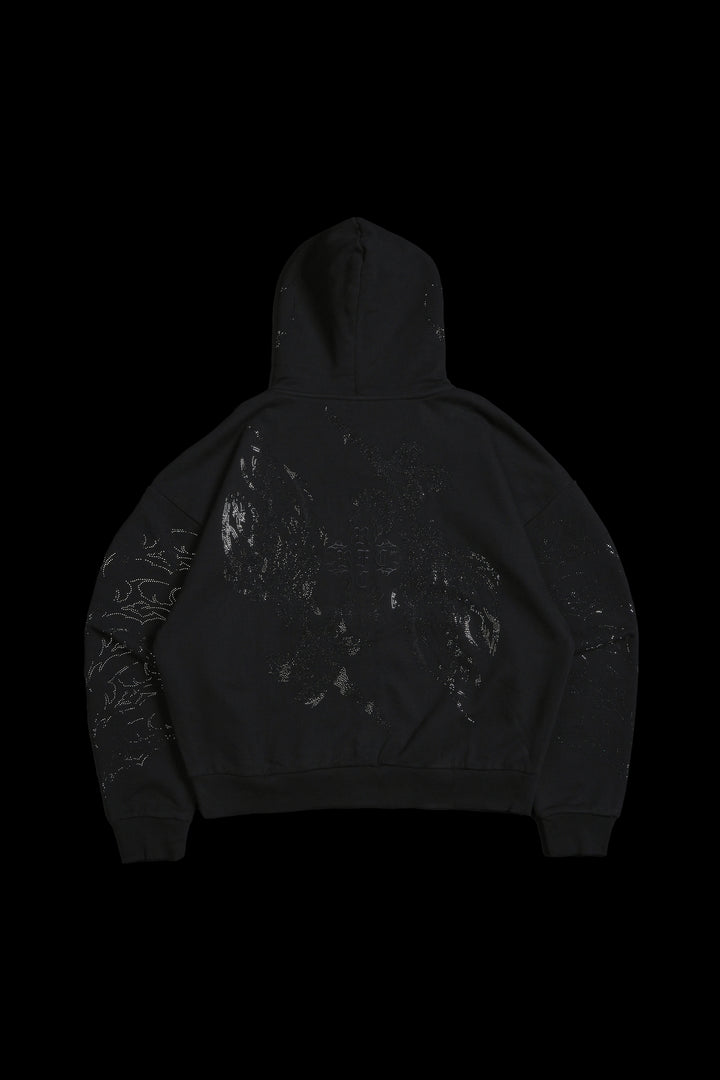 Stone Empire Outliers Distressed Zip Up Hoodie in Black