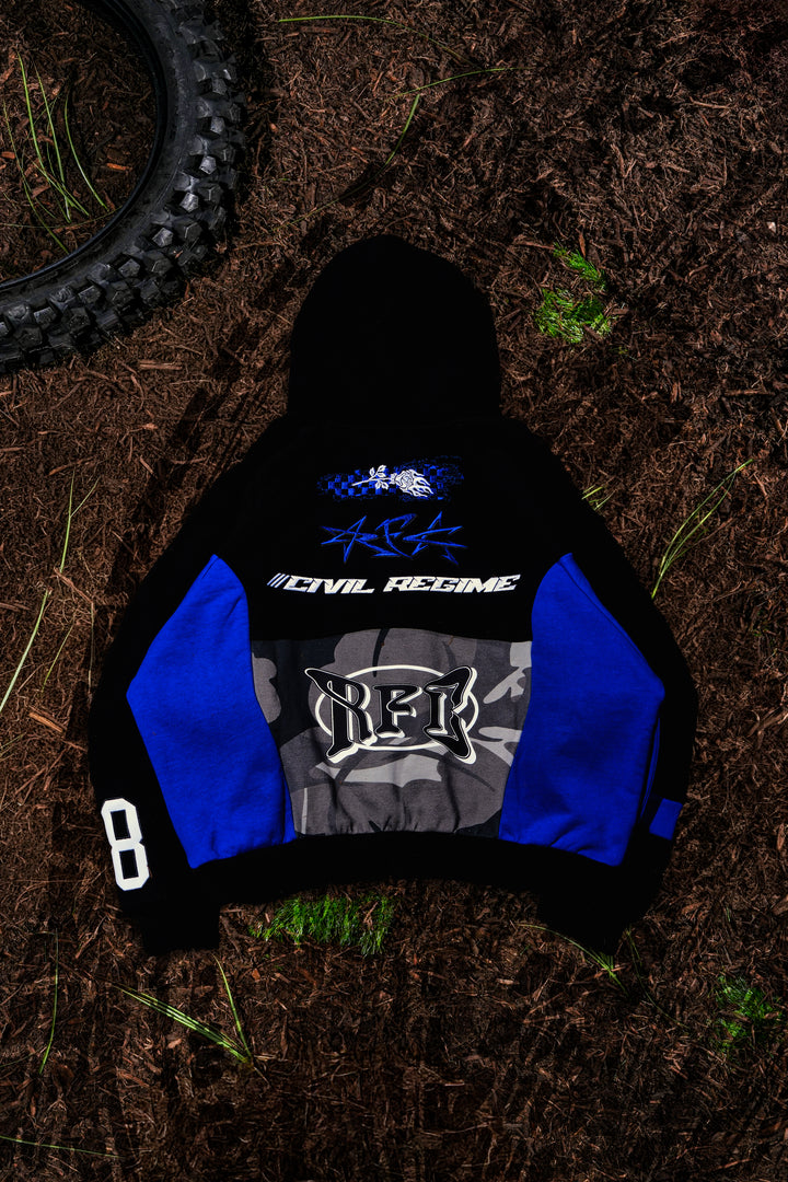 Civil Motors Destroy Hoodie in Black/Blue
