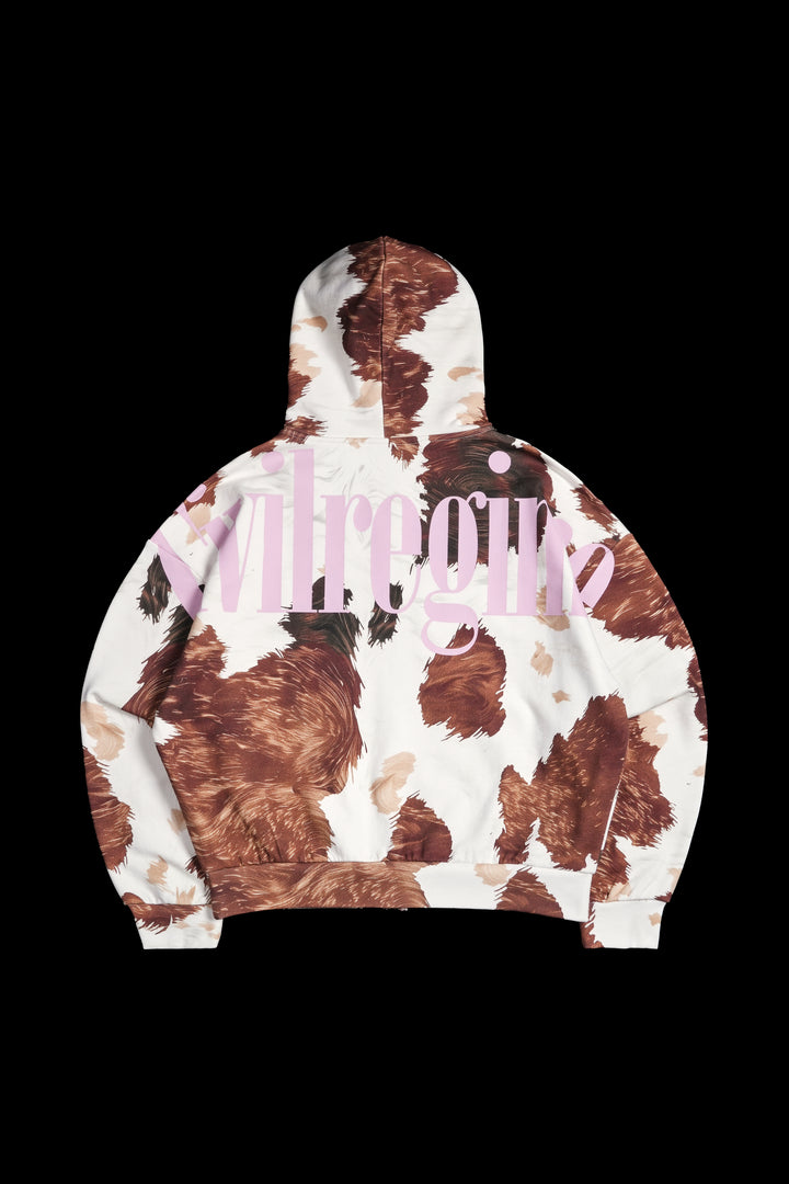 Concrete Civil Zip Up Hoodie in Cow Print