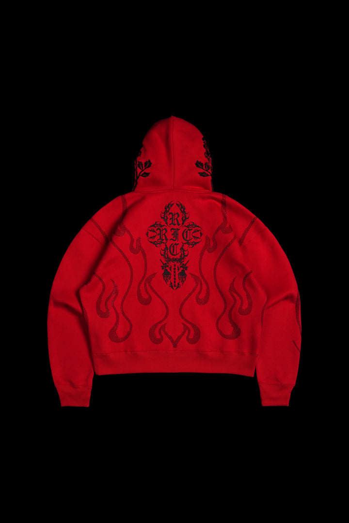 Trail Of Ashes Zip Up Hoodie in Cherry Red