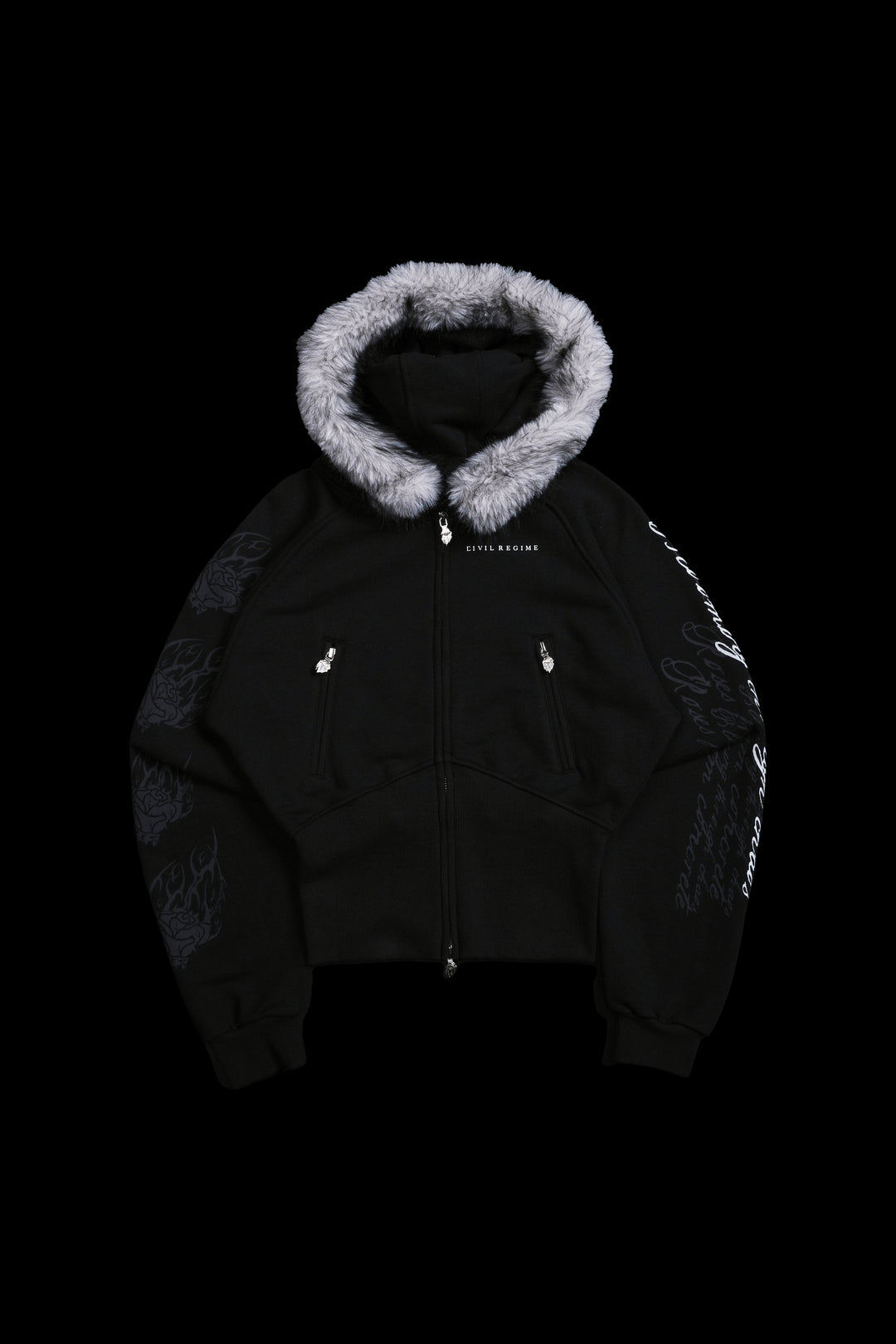 Deadly Alliance Angel Crop Fur Zip Up Hoodie in Black