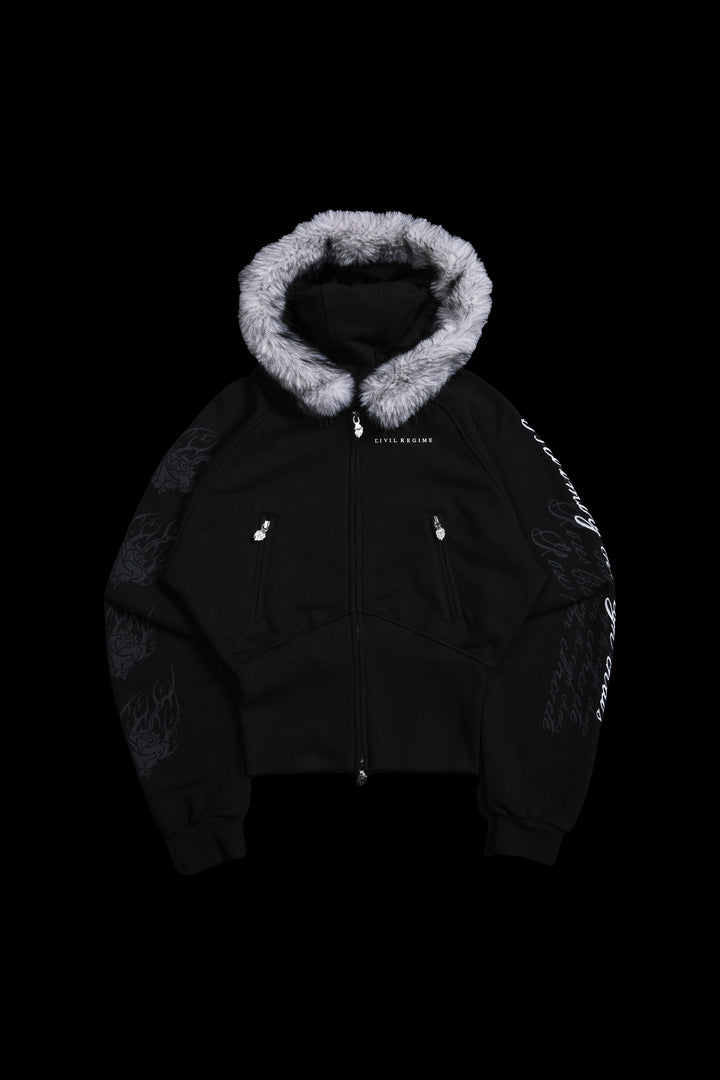 Deadly Alliance Angel Crop Fur Zip Up Hoodie in Black