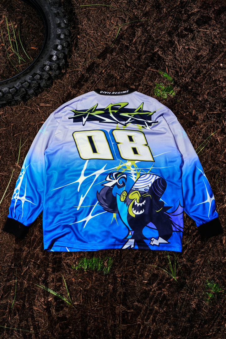 Race Out L/S Moto Jersey in Gray/Blue Gradient