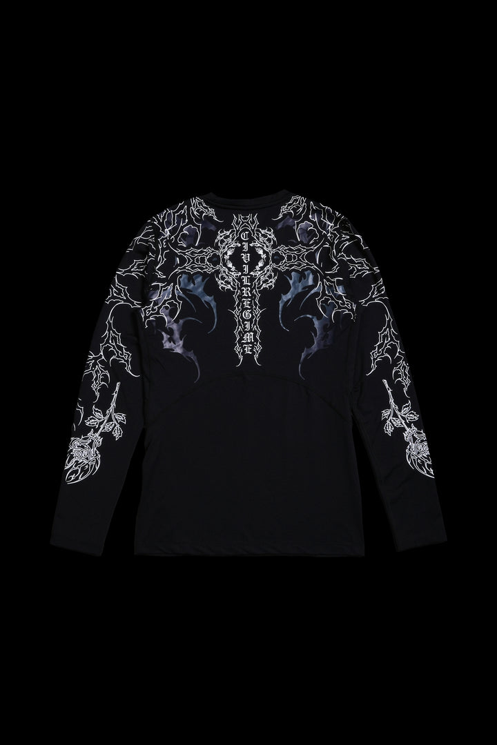 Corpse Cross Flex Scoop L/S Compression Shirt in Black