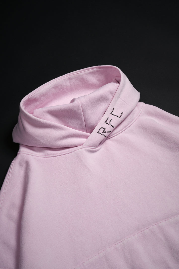 Concrete Sin Odin Oversized Cropped Hoodie in Sun Wash Baby Pink