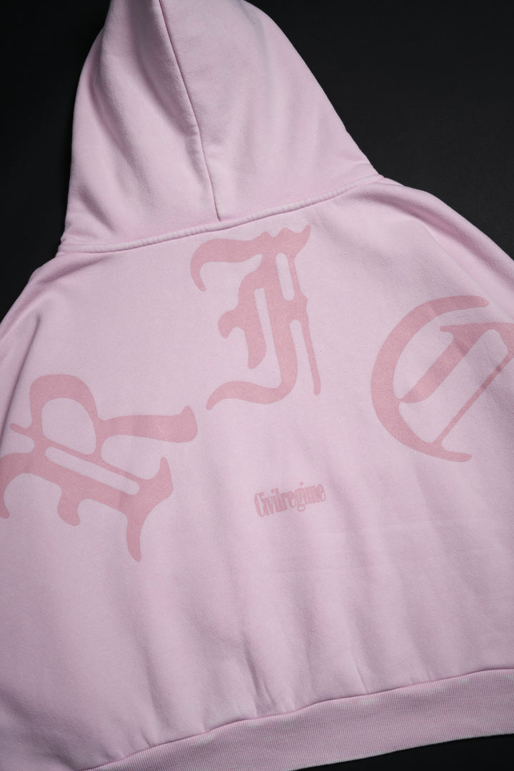 Concrete Sin Odin Oversized Cropped Hoodie in Sun Wash Baby Pink