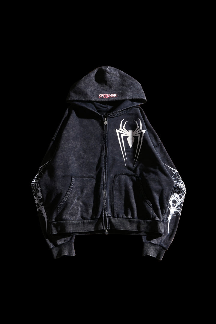 Web Sling Civil Zip Up Hoodie in Vintage Black