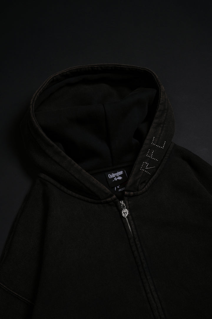 Concrete Sin Zip Up Hoodie in Sun Wash Black