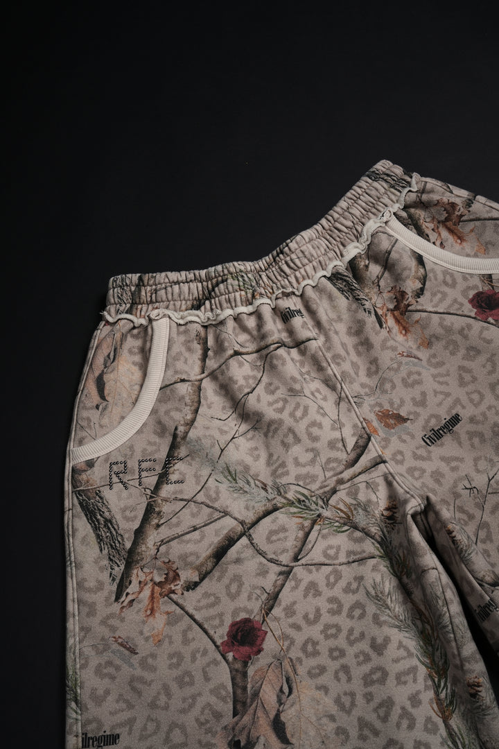 Concrete Sin Fleece Jorts in Sun Wash Real Leopard Camo