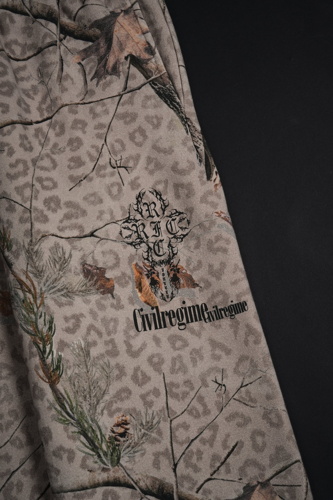 Concrete Sin Wide Leg Fleece Pants in Sun Wash Real Leopard Camo