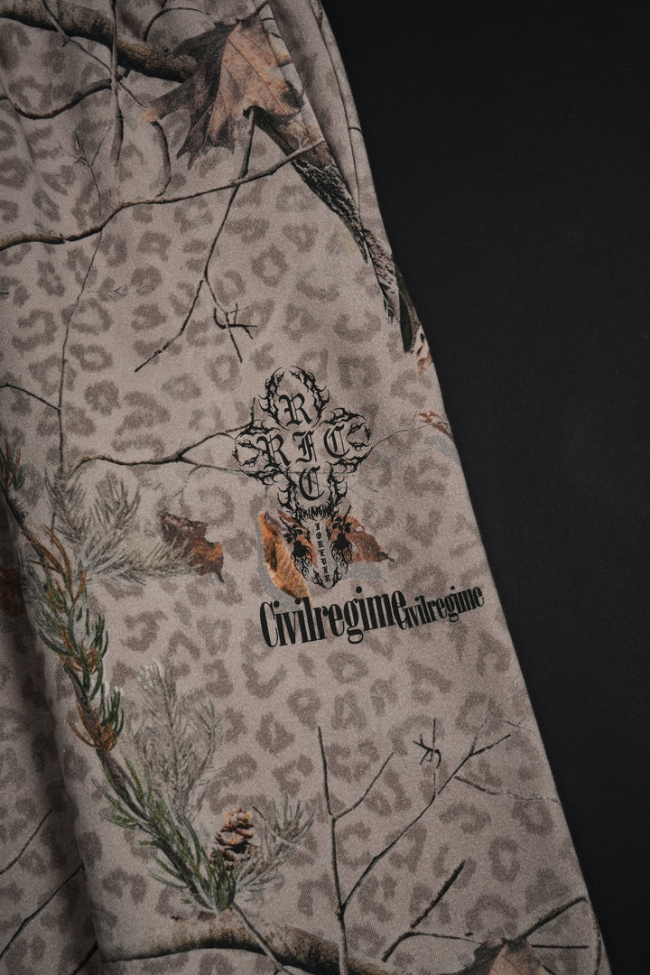 Concrete Sin Wide Leg Fleece Pants in Sun Wash Real Leopard Camo