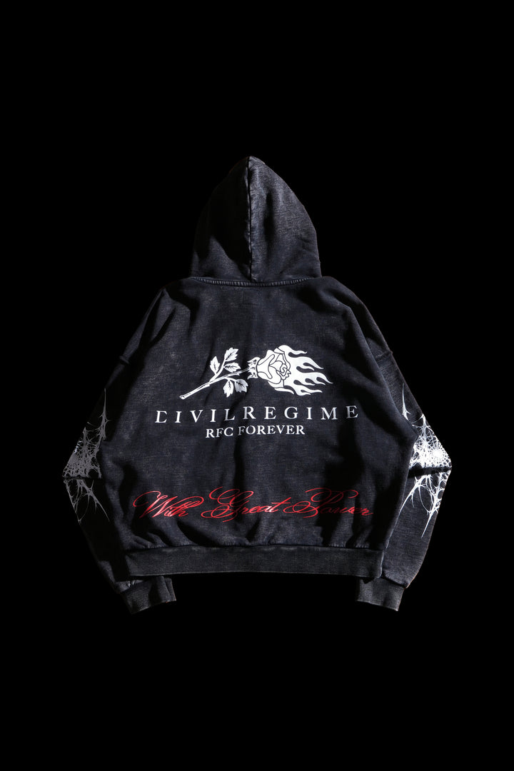 Web Sling Civil Zip Up Hoodie in Vintage Black
