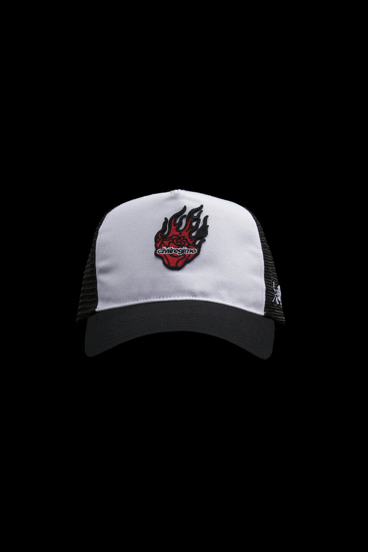 Blazing Rose Trucker Hat in White/Black
