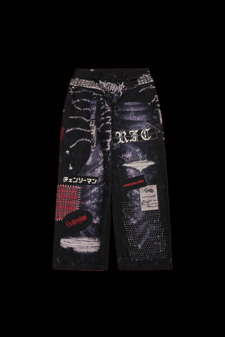 Krusty Chain Raw Denim Baggy Jeans in Vintage Black
