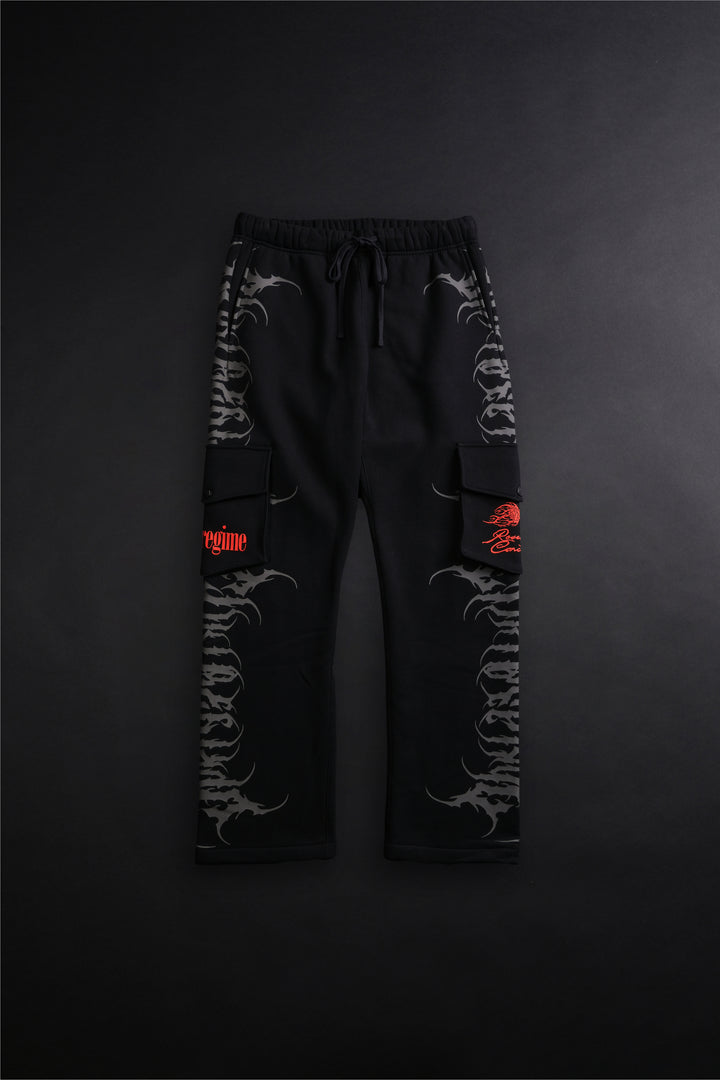 Pure Chaos Wide Leg Cargo Fleece Pants in Black