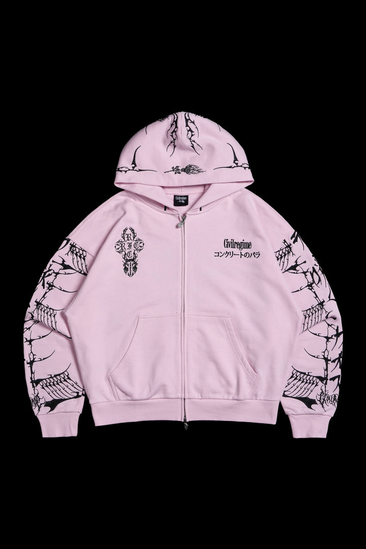 Bankai Brigade Outliers Distressed Zip Up Hoodie in Baby Pink
