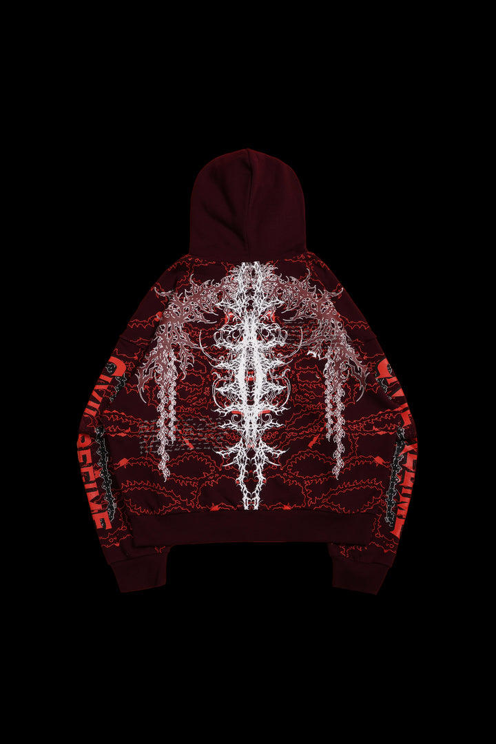 Chaos Is Policy Civil Zip Up Hoodie in Oxblood