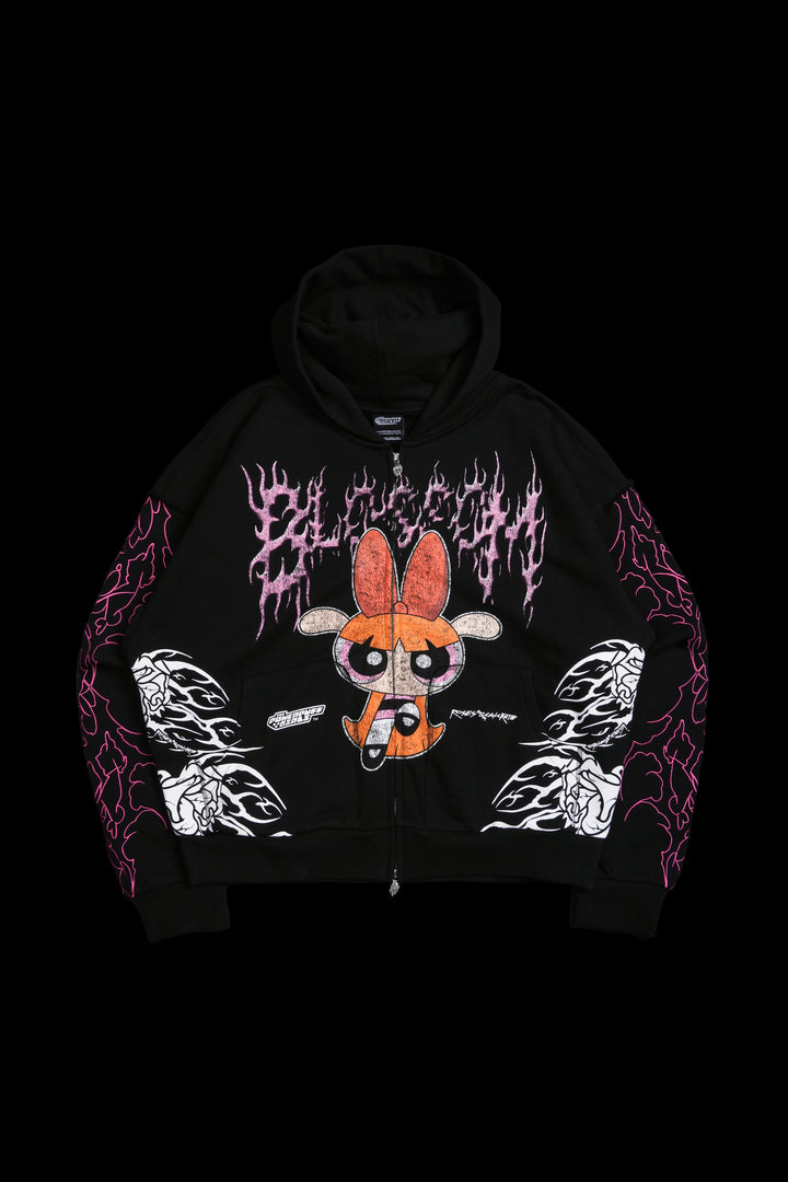 Blossom Civil Zip Up Hoodie in Baby Pink/Black