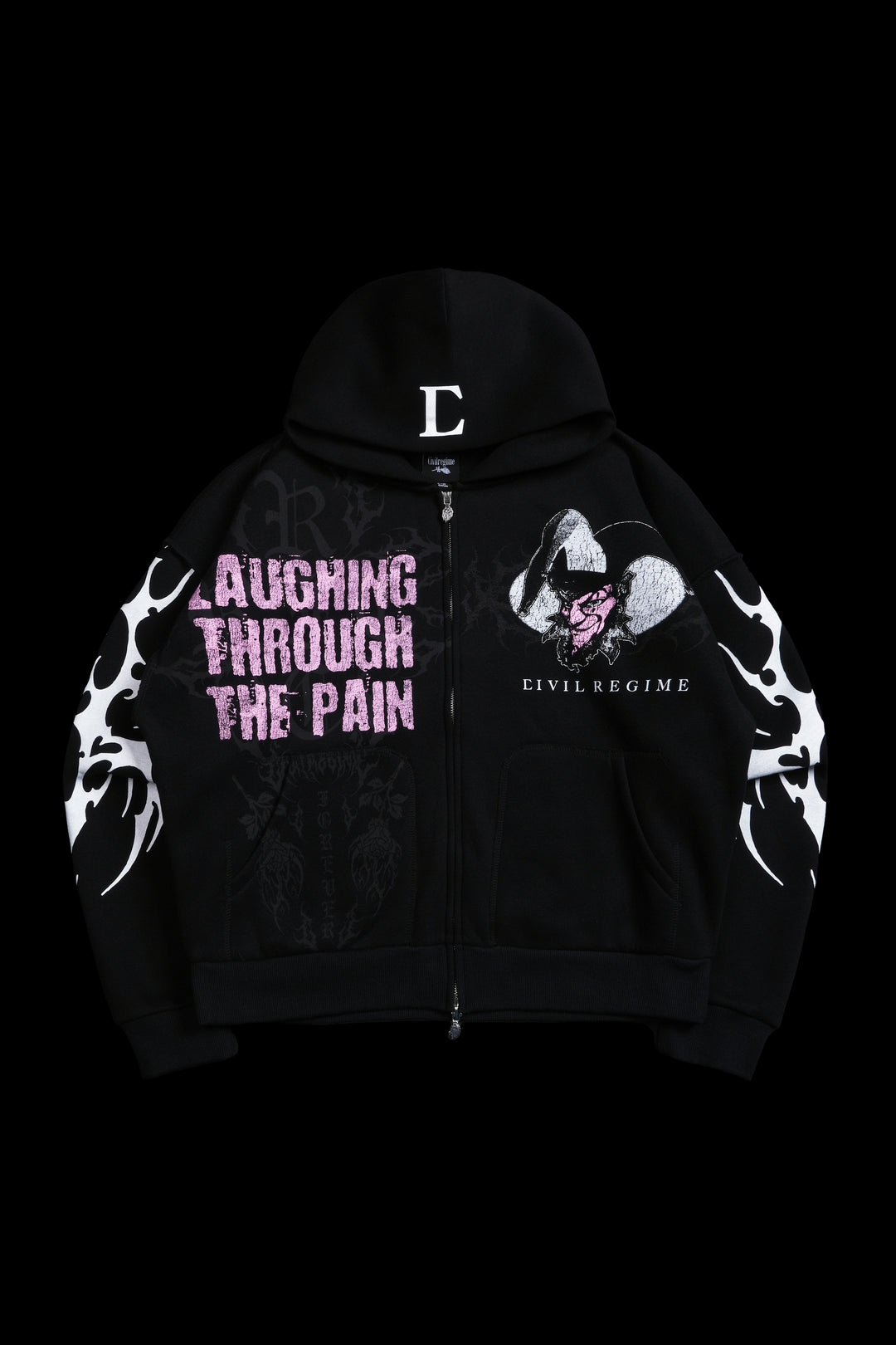 Pain In My Dih Civil Zip Up Hoodie in Black