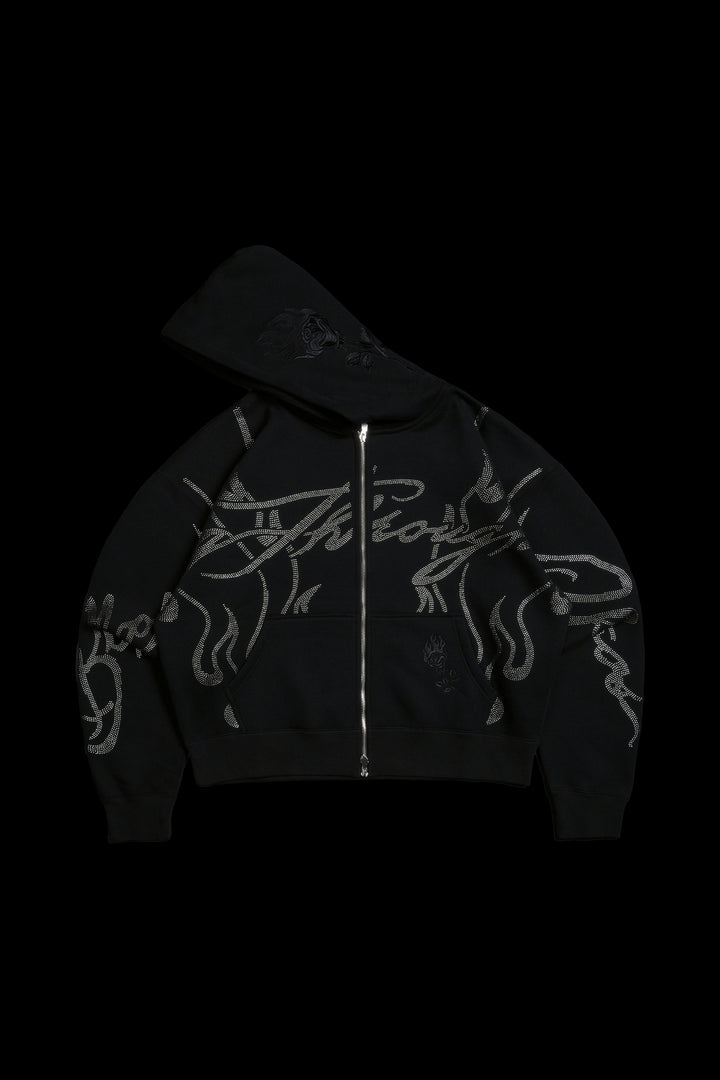 Trail Of Ashes Zip Up Hoodie in Black