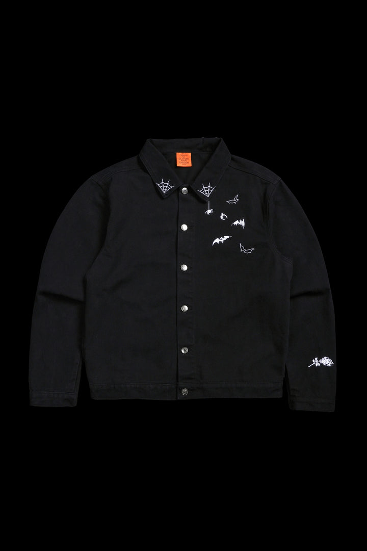 Nightmare Rose Raw Denim Jacket in Black