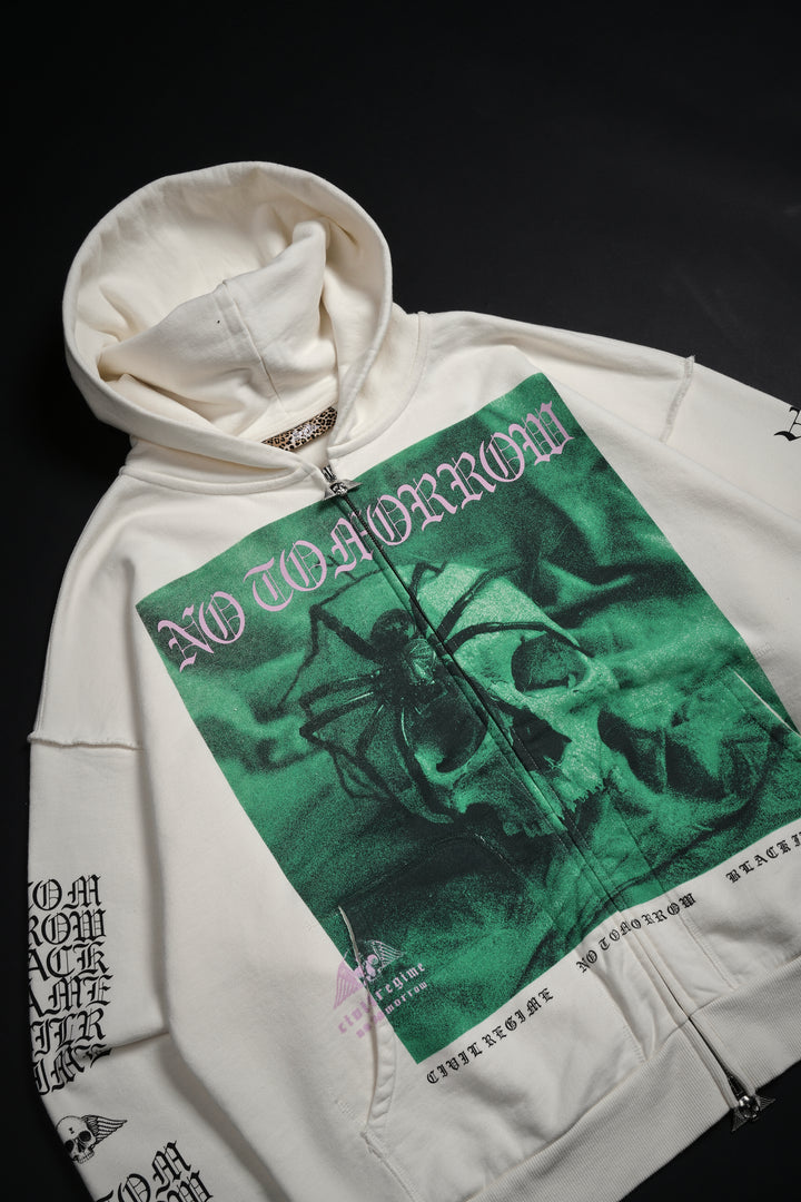 Crawling Out Civil Zip Up Hoodie in Bleached Ivory