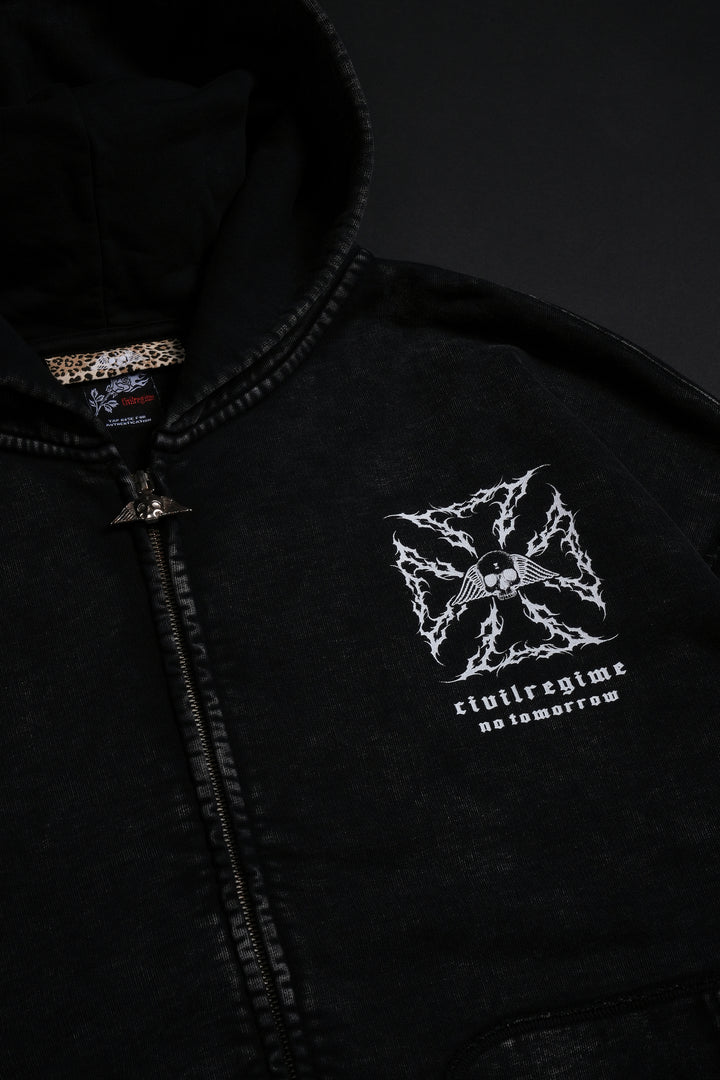 Iron Skull Civil Zip Up Hoodie in Black