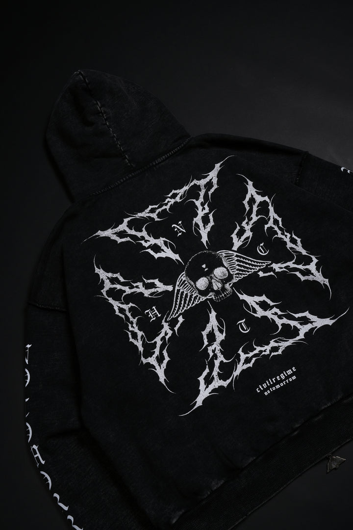 Iron Skull Civil Zip Up Hoodie in Black