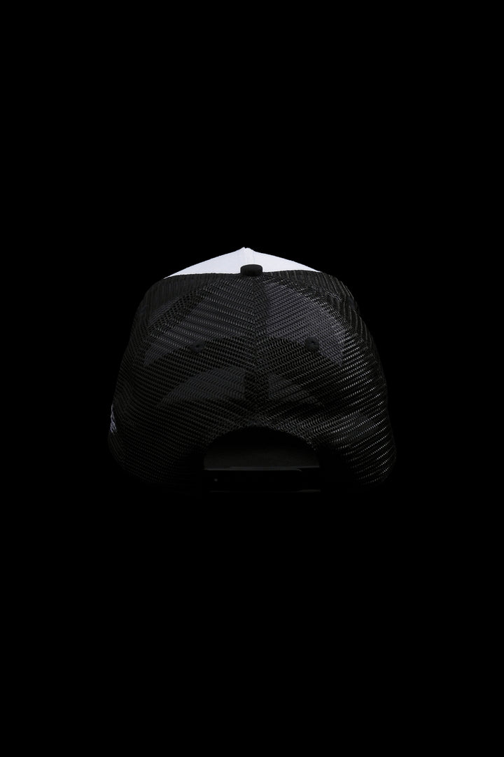 Blazing Rose Trucker Hat in White/Black
