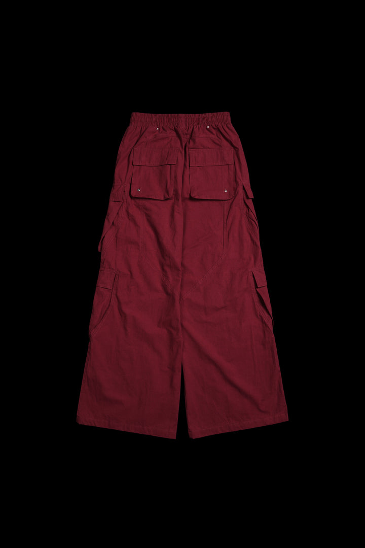 Fallen Rose Ultra Wide Leg Cargo Pants in Burgundy